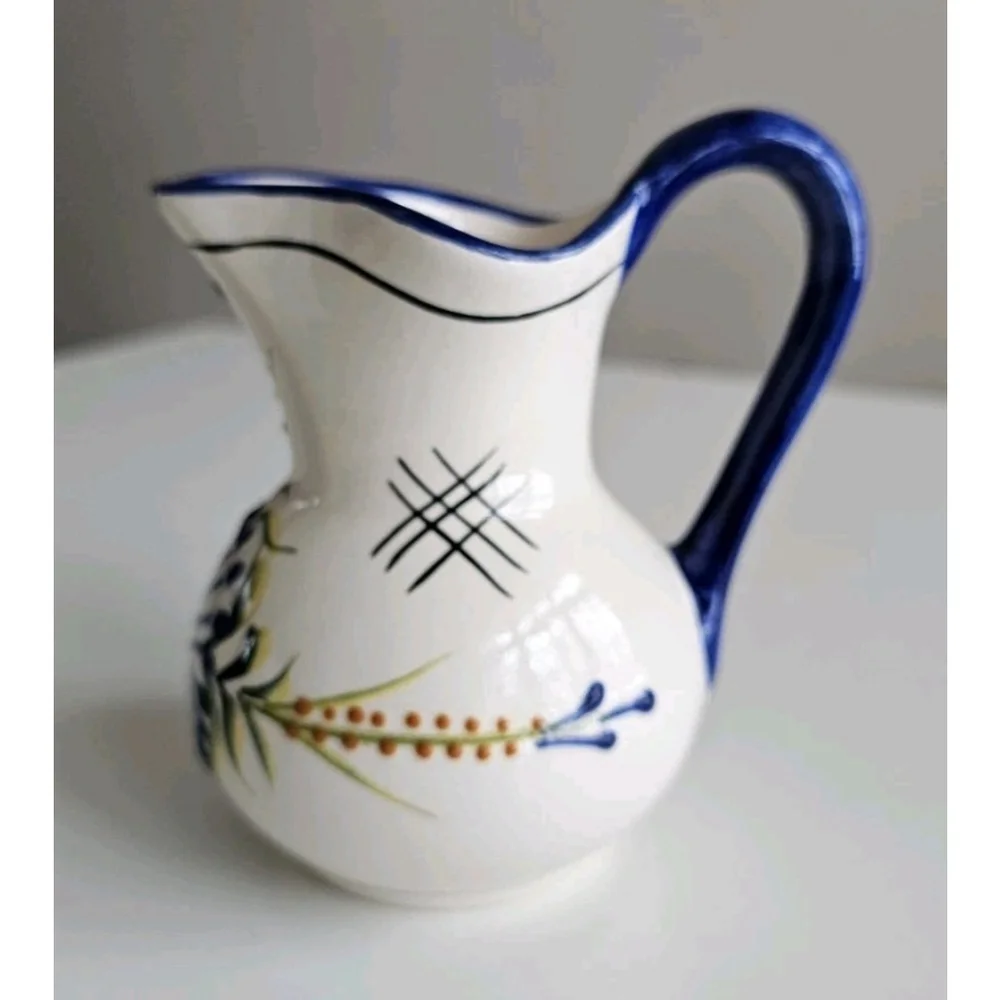 Mexican Ceramic Floral Pitcher | Hand Applied Raised Slip | Signed H Mex Acosta